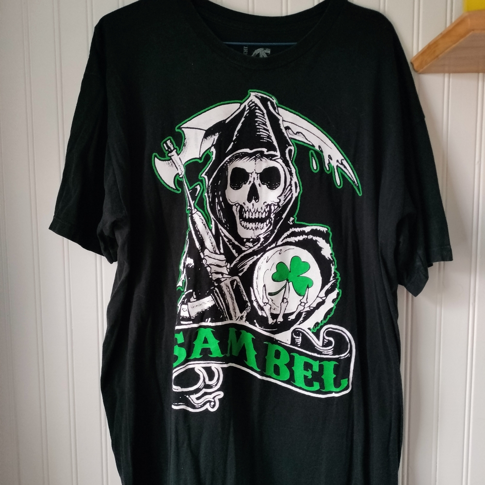 Black Graphic Tee with Green Accents